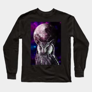 Owl in galaxy with full moon Long Sleeve T-Shirt